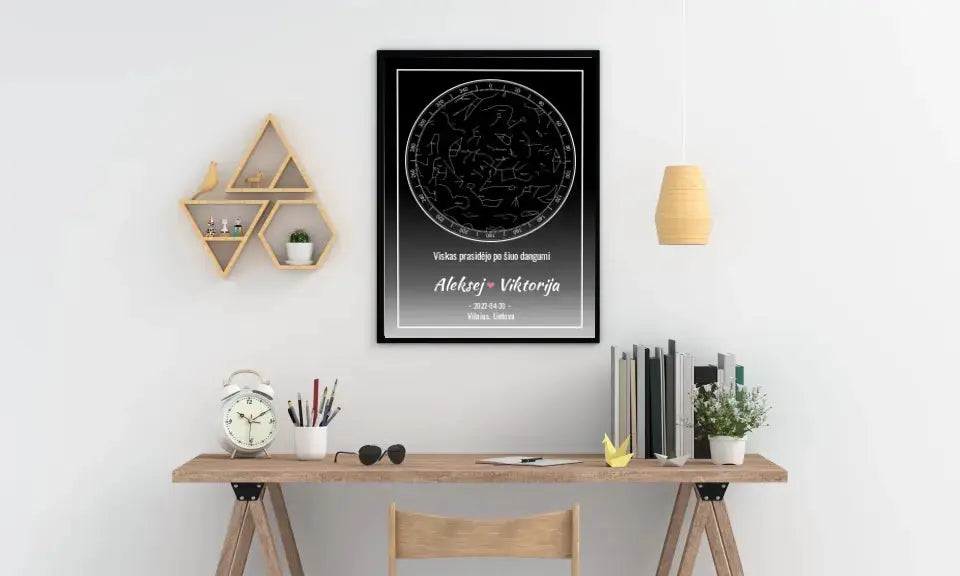 Personalizuotas žvaigždžių žemėlapis, plakatas su rėmeliu Posteris(Plakatas) - dovanokis.lt