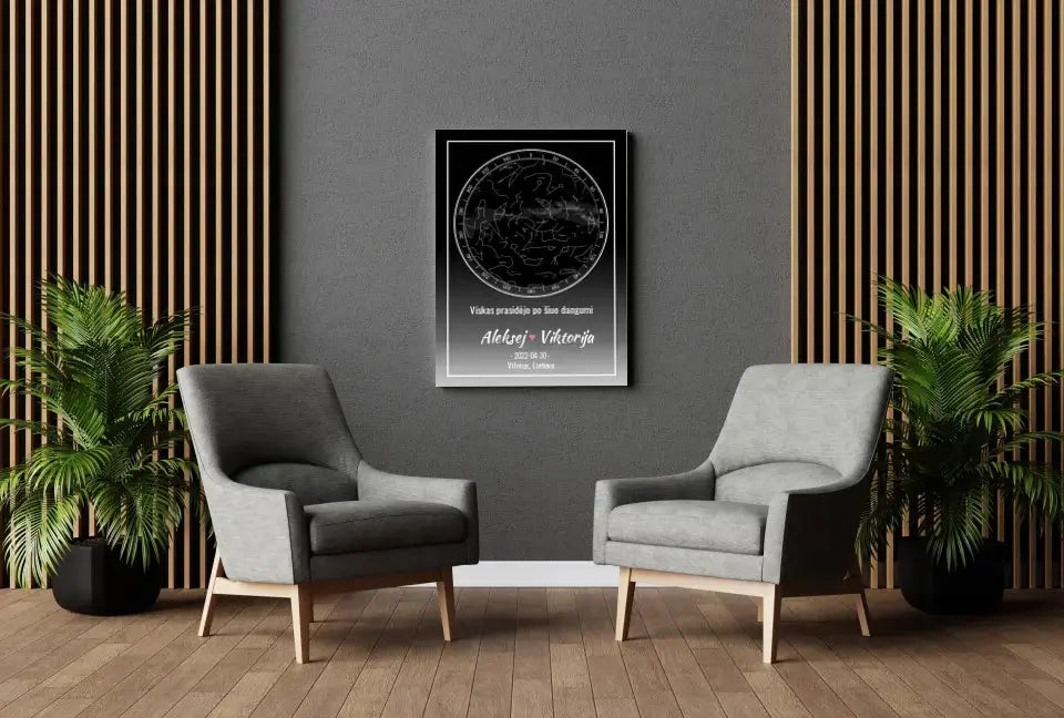 Personalizuotas žvaigždžių žemėlapis ant drobės Drobe - dovanokis.lt