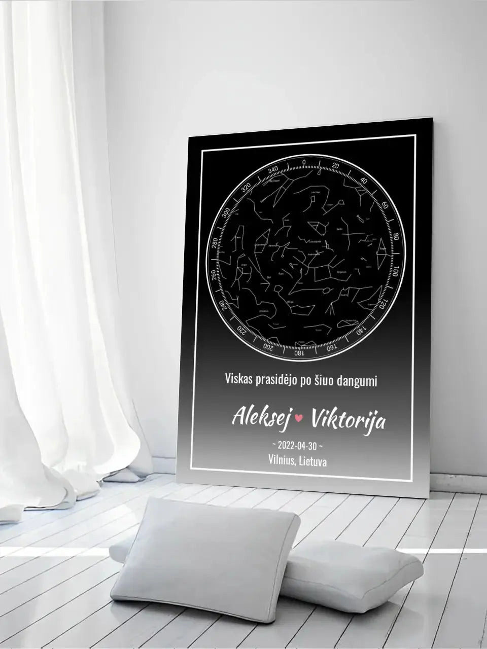 Personalizuotas žvaigždžių žemėlapis ant drobės Drobe - dovanokis.lt