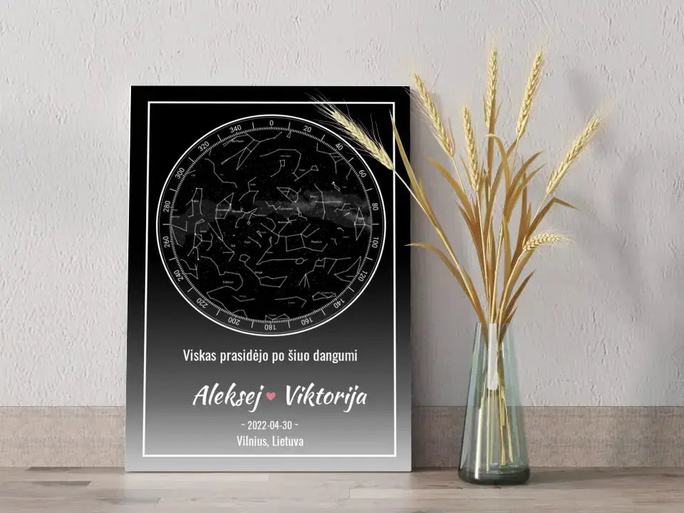 Personalizuotas žvaigždžių žemėlapis ant drobės Drobe - dovanokis.lt