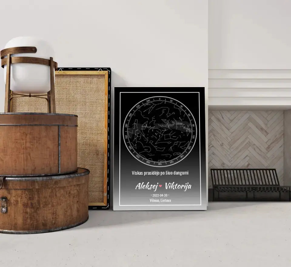 Personalizuotas žvaigždžių žemėlapis ant drobės Drobe - dovanokis.lt