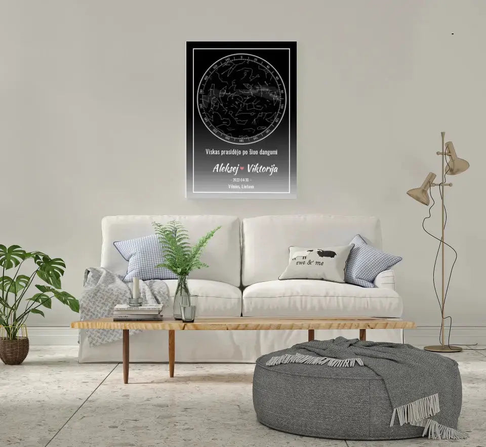 Personalizuotas žvaigždžių žemėlapis ant drobės Drobe - dovanokis.lt