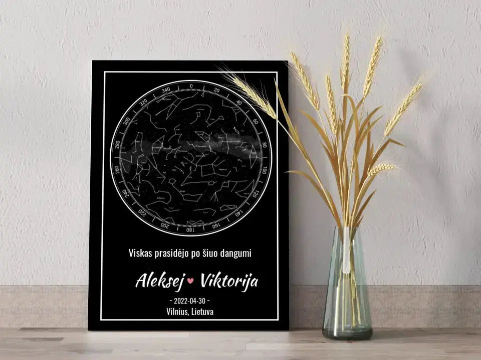 Personalizuotas žvaigždžių žemėlapis ant drobės Drobe - dovanokis.lt