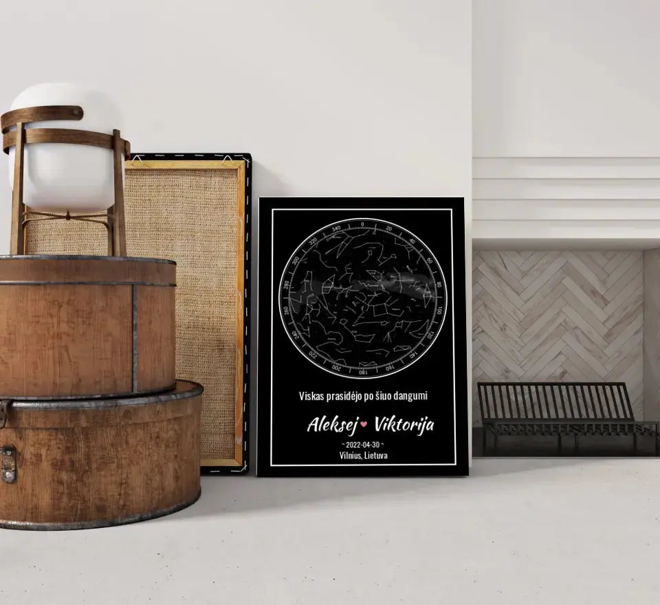 Personalizuotas žvaigždžių žemėlapis ant drobės Drobe - dovanokis.lt