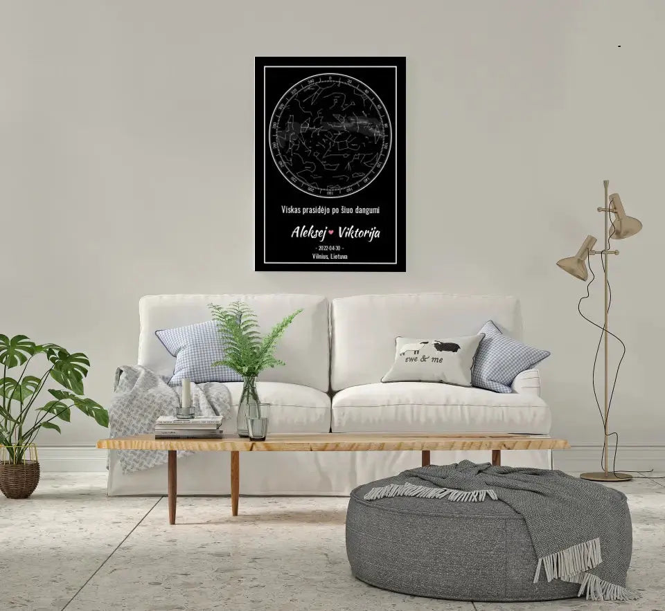 Personalizuotas žvaigždžių žemėlapis ant drobės Drobe - dovanokis.lt