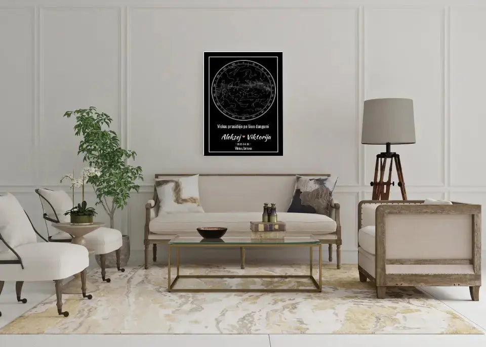 Personalizuotas žvaigždžių žemėlapis ant drobės Drobe - dovanokis.lt