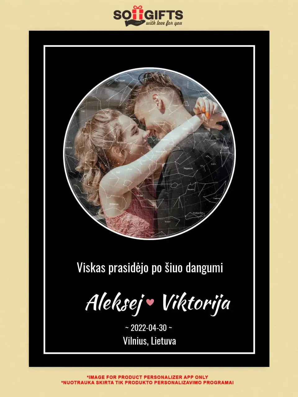 Personalizuotas žvaigždžių žemėlapis ant drobės Drobe - dovanokis.lt