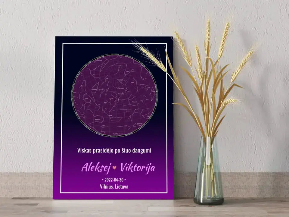 Personalizuotas žvaigždžių žemėlapis ant drobės Drobe - dovanokis.lt