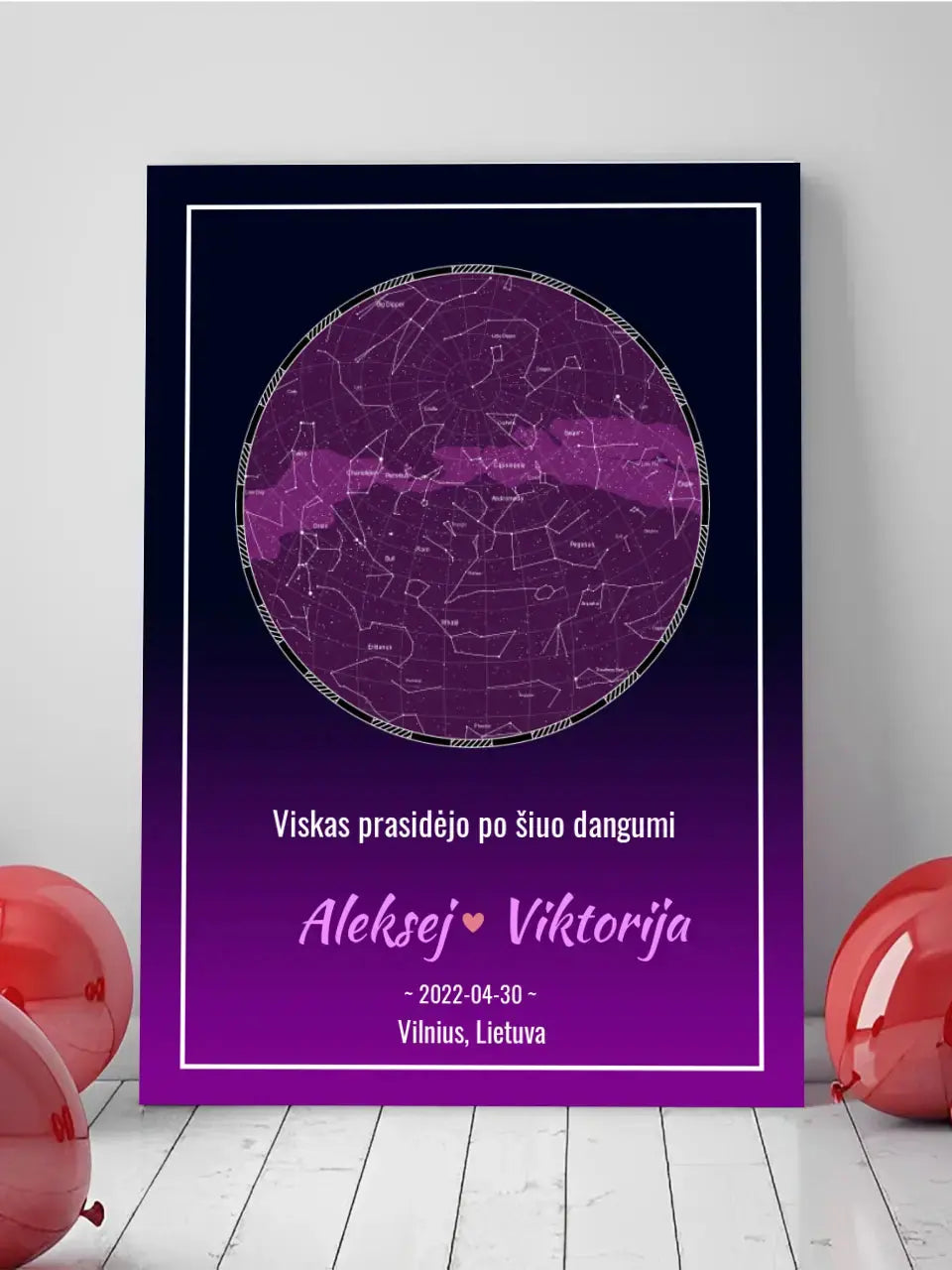 Personalizuotas žvaigždžių žemėlapis ant drobės Drobe - dovanokis.lt