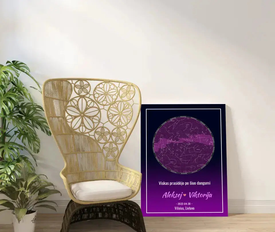 Personalizuotas žvaigždžių žemėlapis ant drobės Drobe - dovanokis.lt