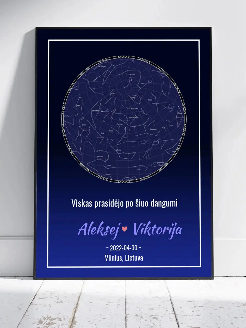 Personalizuotas žvaigždžių žemėlapis, plakatas su rėmeliu Posteris(Plakatas) - dovanokis.lt