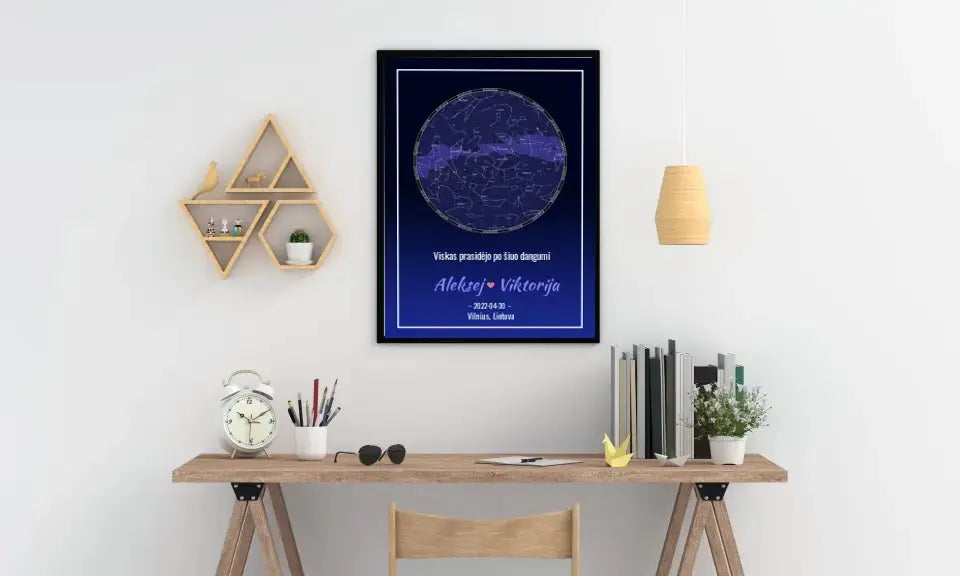 Personalizuotas žvaigždžių žemėlapis, plakatas su rėmeliu Posteris(Plakatas) - dovanokis.lt