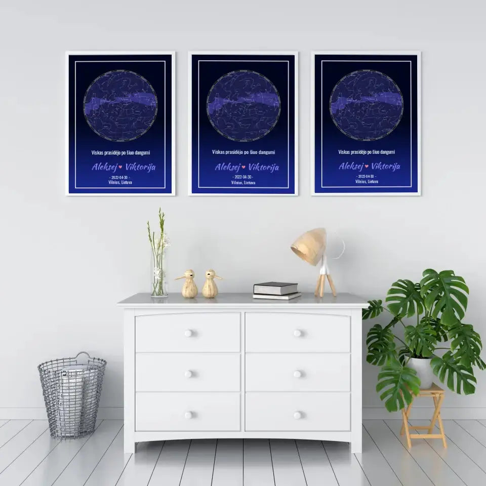 Personalizuotas žvaigždžių žemėlapis, plakatas su rėmeliu Posteris(Plakatas) - dovanokis.lt