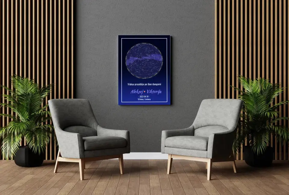 Personalizuotas žvaigždžių žemėlapis ant drobės Drobe - dovanokis.lt