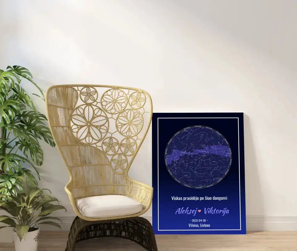 Personalizuotas žvaigždžių žemėlapis ant drobės Drobe - dovanokis.lt