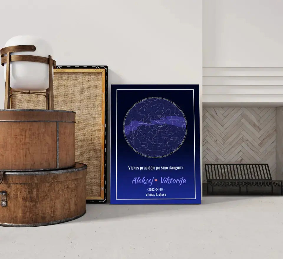 Personalizuotas žvaigždžių žemėlapis ant drobės Drobe - dovanokis.lt