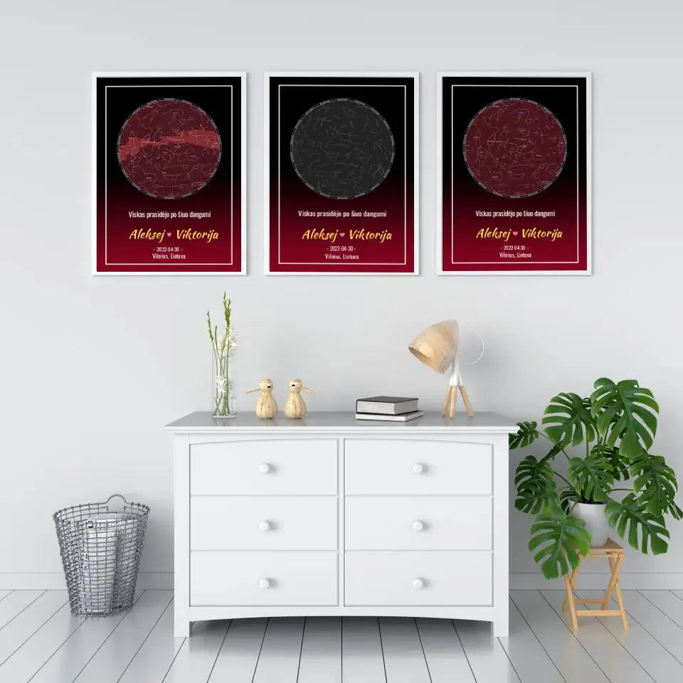 Personalizuotas žvaigždžių žemėlapis, plakatas su rėmeliu Posteris(Plakatas) - dovanokis.lt