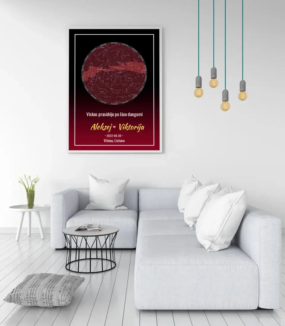 Personalizuotas žvaigždžių žemėlapis, plakatas su rėmeliu Posteris(Plakatas) - dovanokis.lt