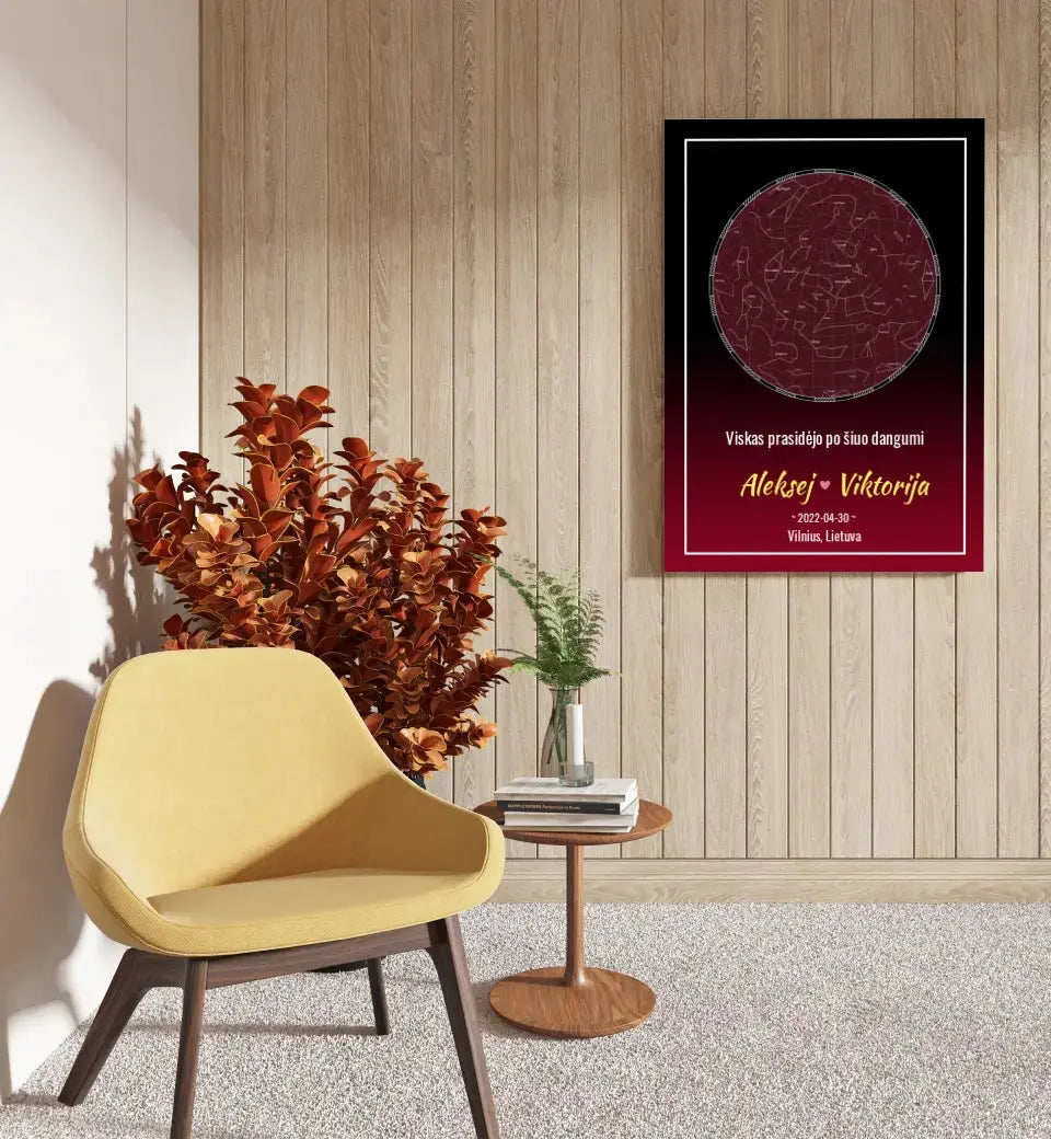 Personalizuotas žvaigždžių žemėlapis ant drobės Drobe - dovanokis.lt