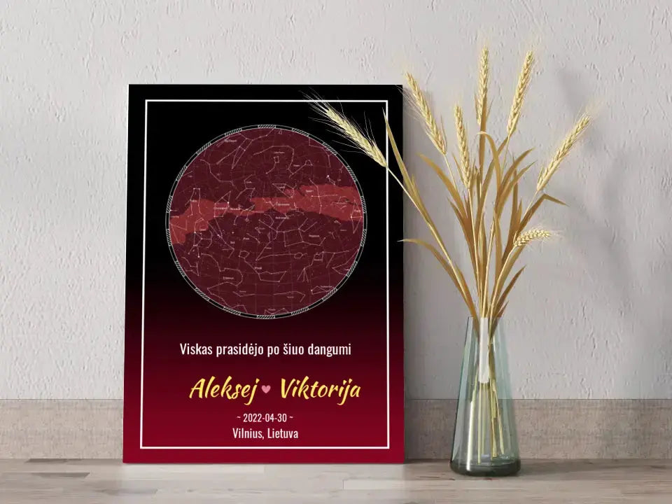 Personalizuotas žvaigždžių žemėlapis ant drobės Drobe - dovanokis.lt