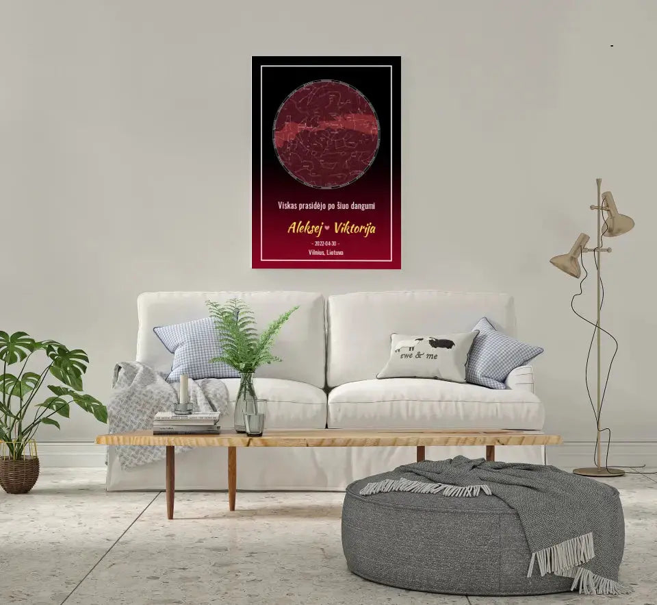 Personalizuotas žvaigždžių žemėlapis ant drobės Drobe - dovanokis.lt