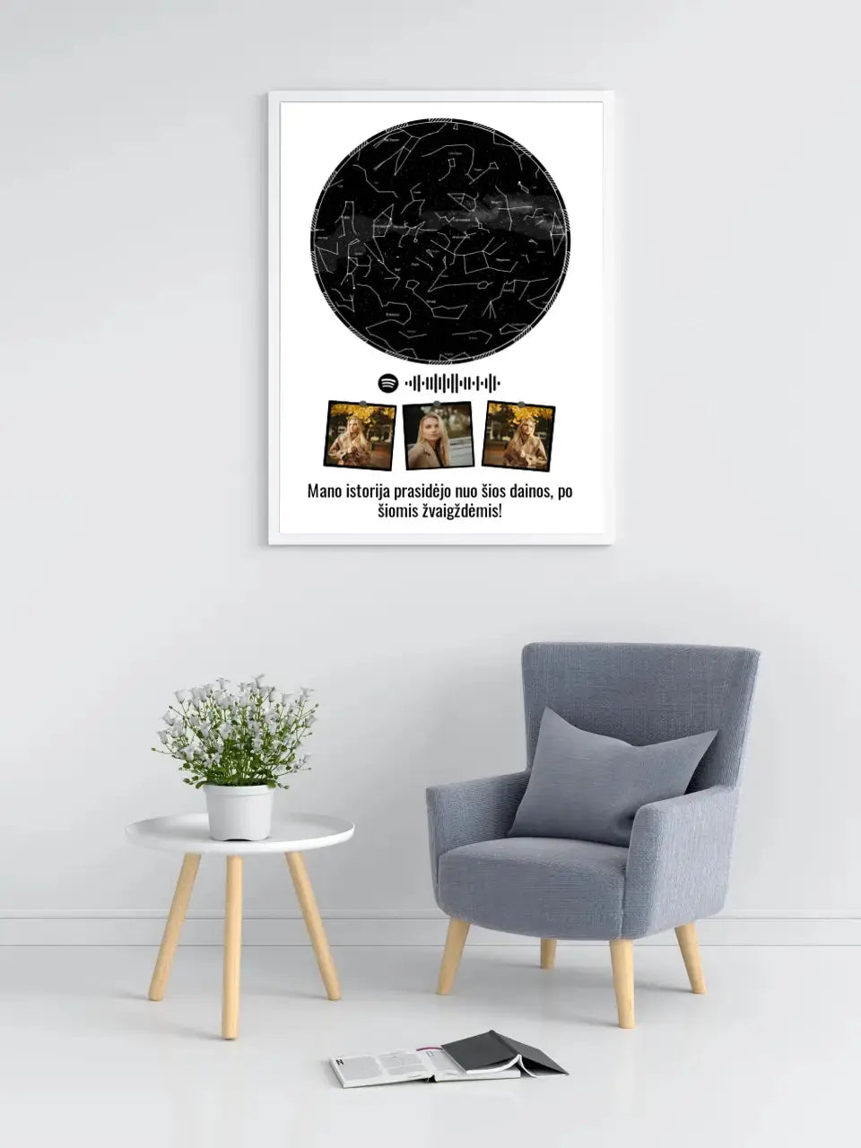 Personalizuotas žvaigždžių žemėlapis, plakatas su rėmeliu Posteris(Plakatas) - dovanokis.lt