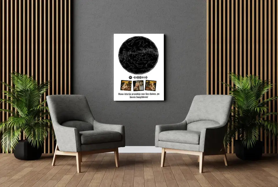 Personalizuotas žvaigždžių žemėlapis ant drobės Drobe - dovanokis.lt