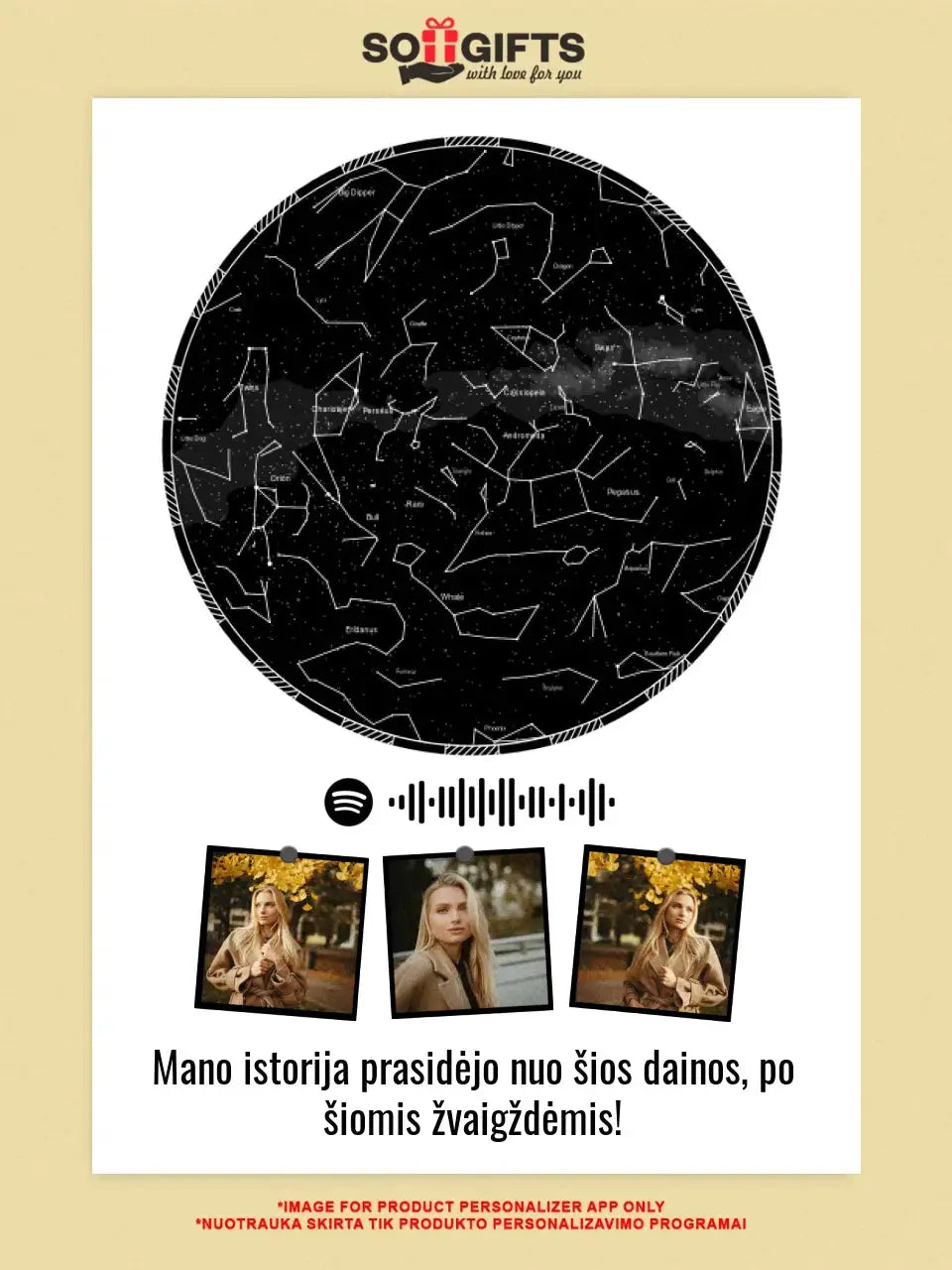 Personalizuotas žvaigždžių žemėlapis ant drobės Drobe - dovanokis.lt