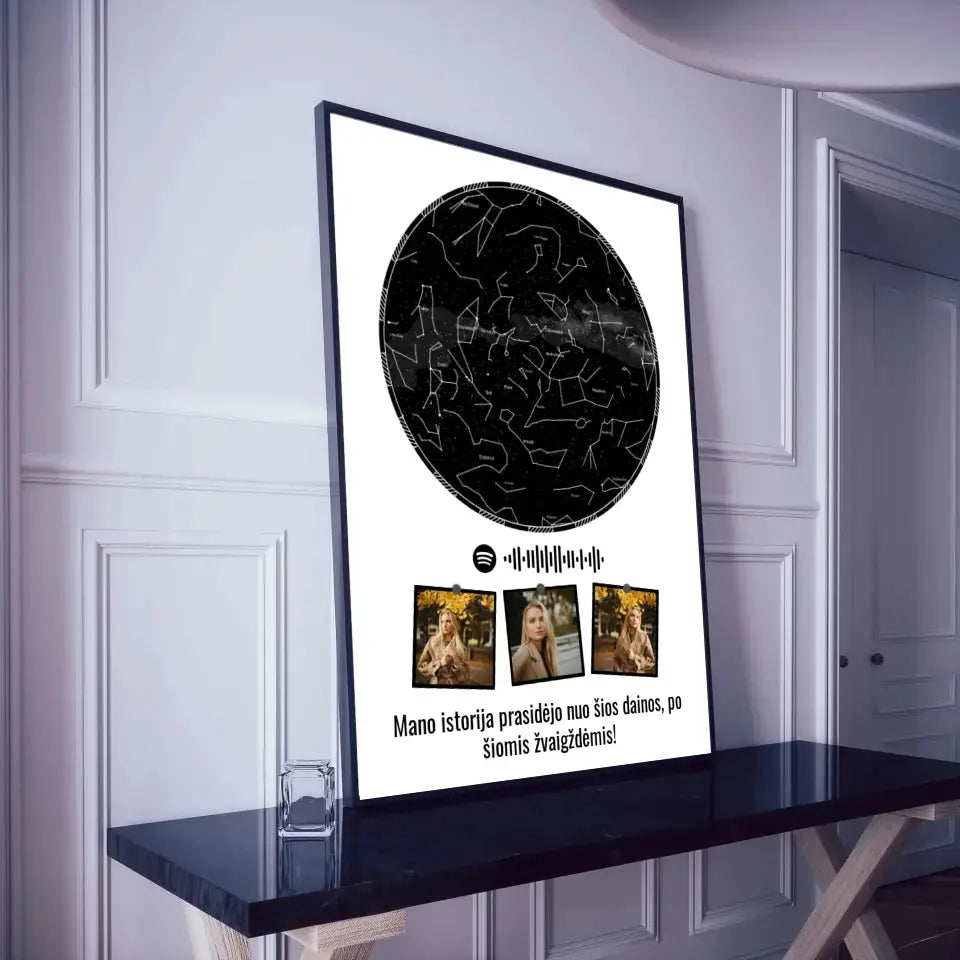Personalizuotas žvaigždžių žemėlapis, plakatas su rėmeliu Posteris(Plakatas) - dovanokis.lt