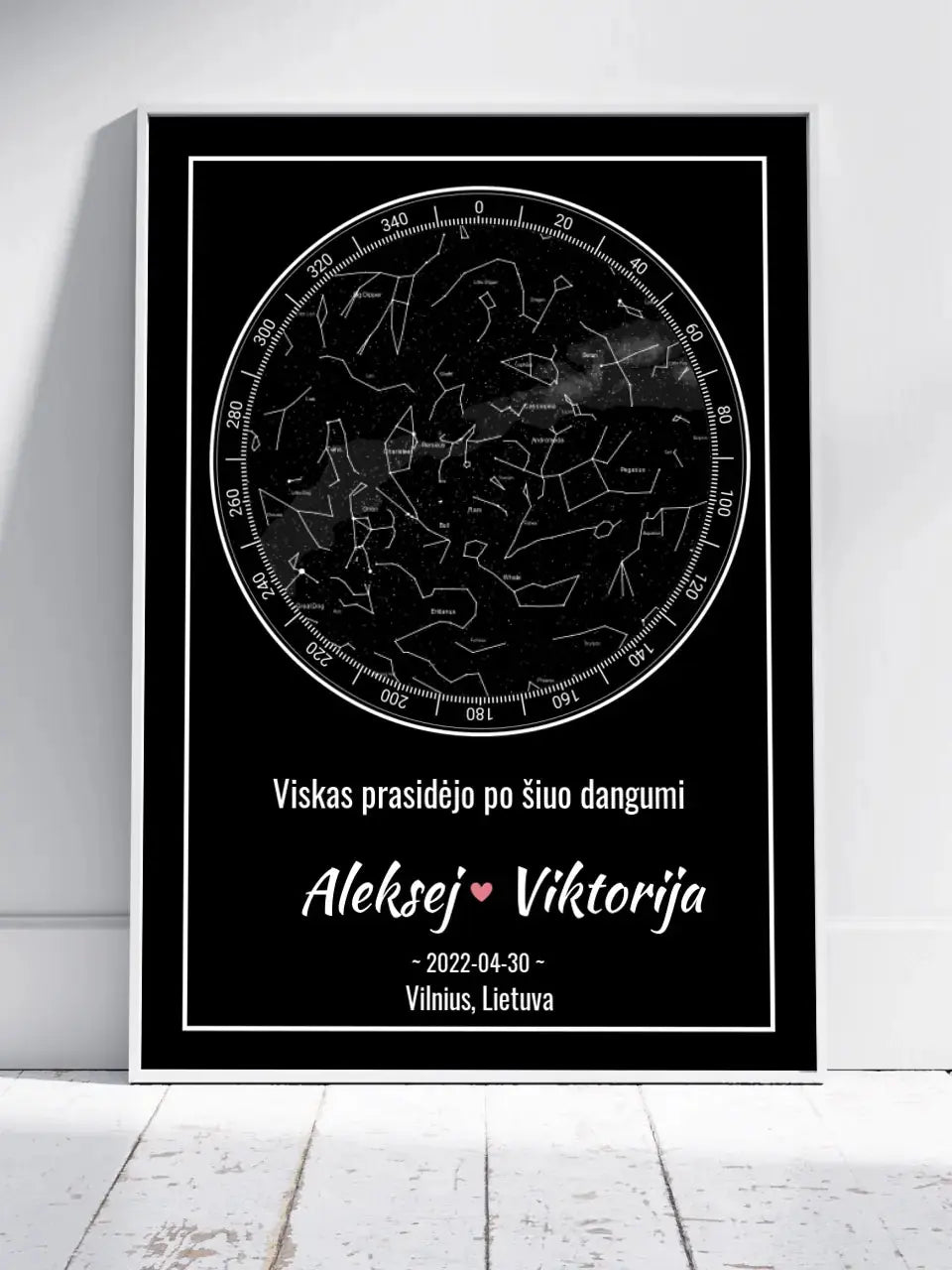 Personalizuotas žvaigždžių žemėlapis, plakatas su rėmeliu Posteris(Plakatas) - dovanokis.lt