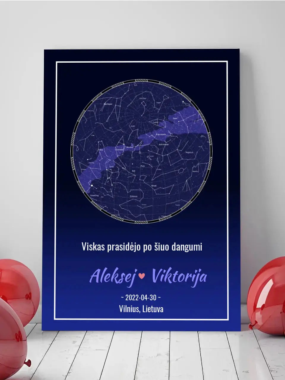 Personalizuotas žvaigždžių žemėlapis ant drobės Drobe - dovanokis.lt