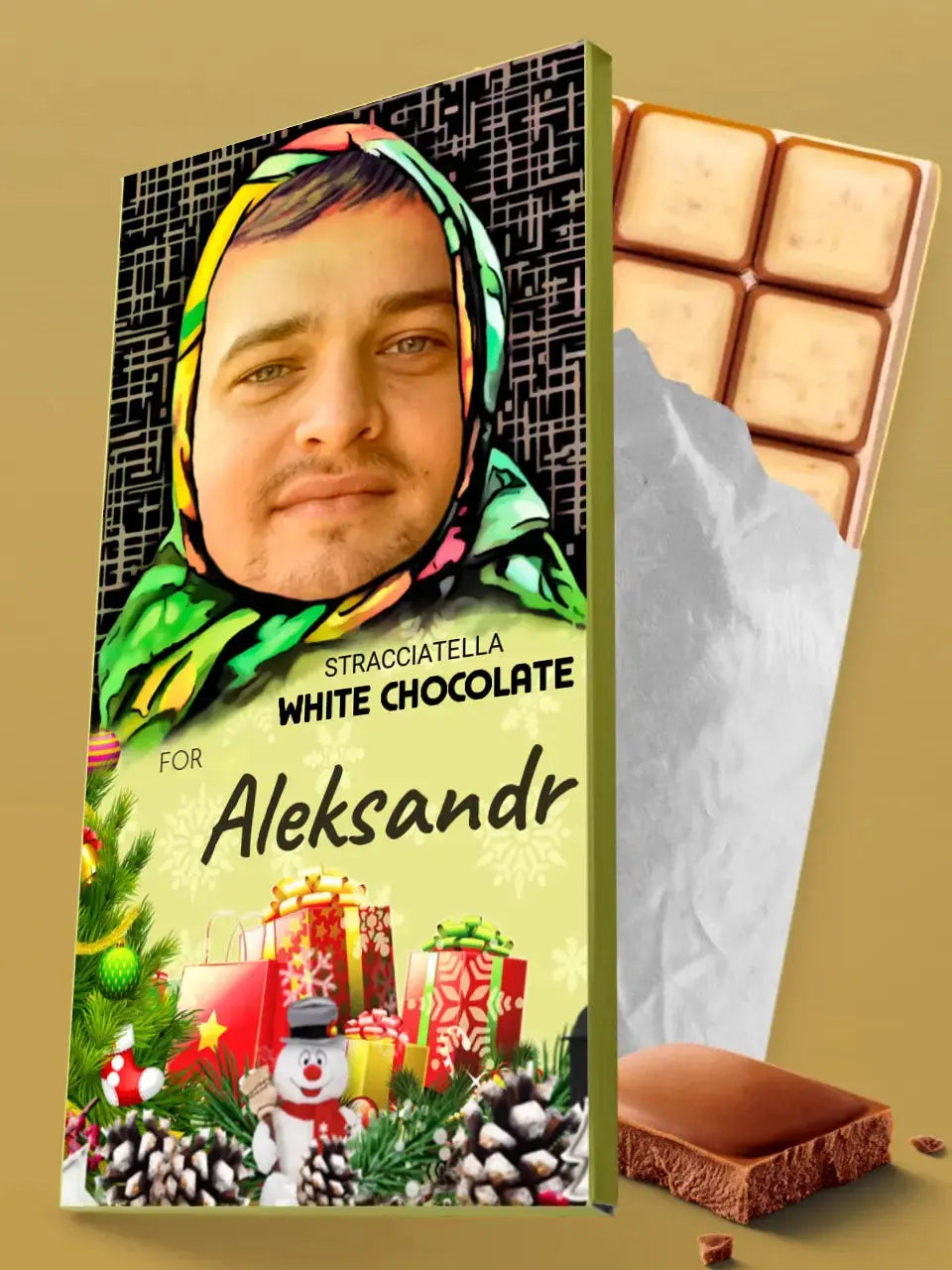 Personalizuotas "Alionka" šokoladas su jūsų nuotrauka kalėdinis variantas TeeInBlue