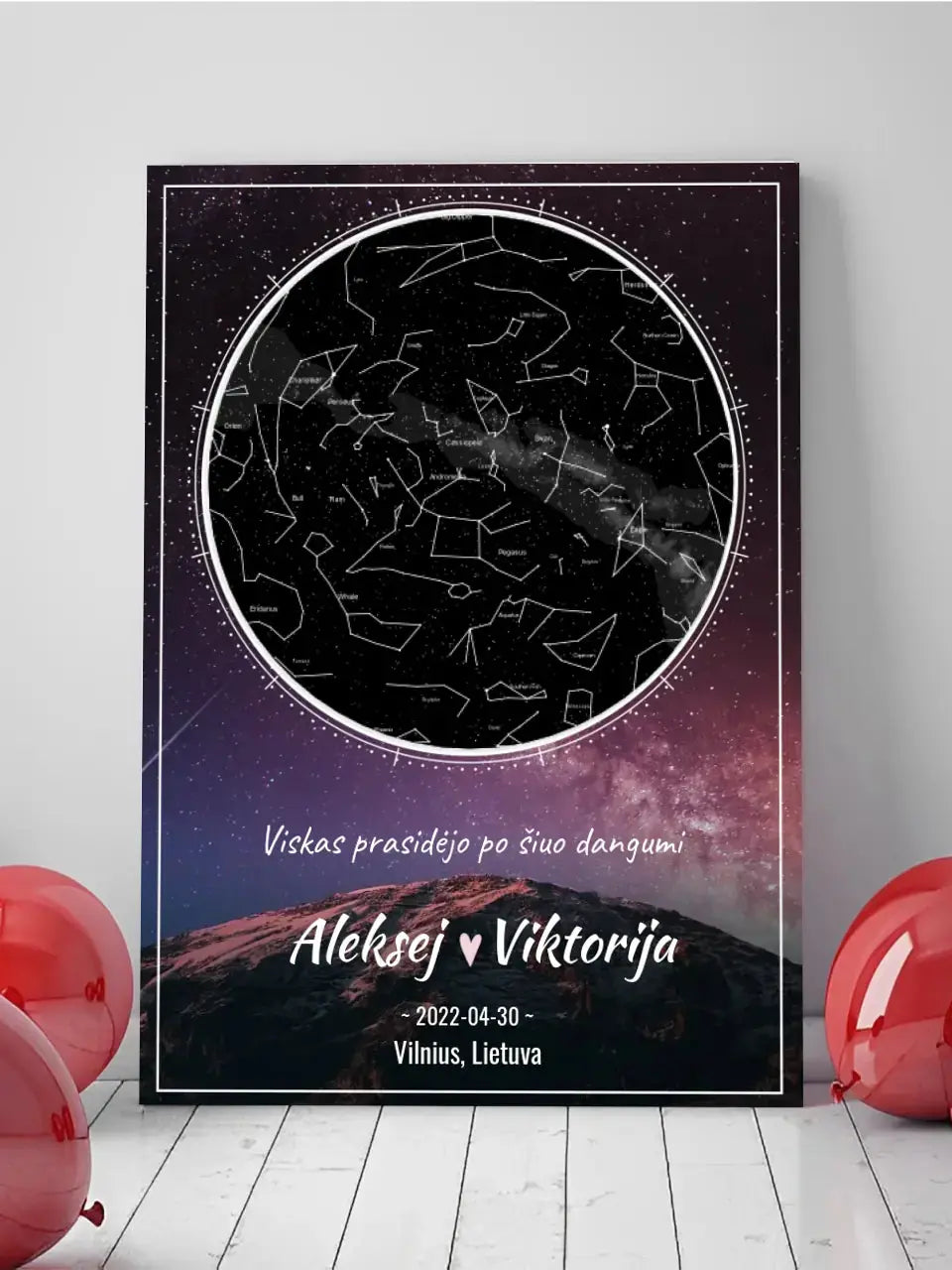 Personalizuotas žvaigždžių žemėlapis su fonu ant drobės Drobe - dovanokis.lt
