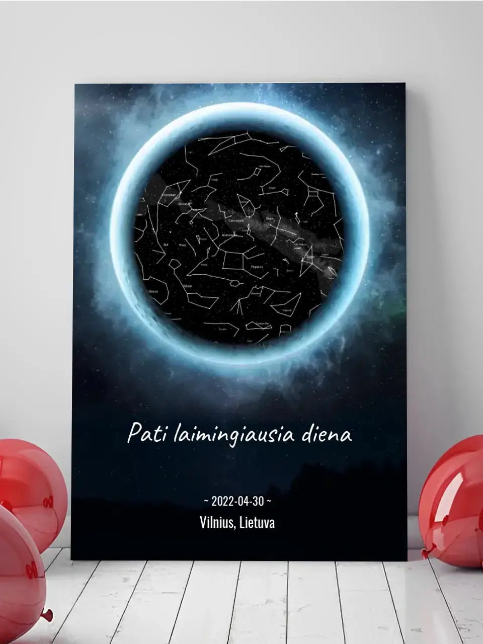 Personalizuotas žvaigždžių žemėlapis su fonu ant drobės Drobe - dovanokis.lt