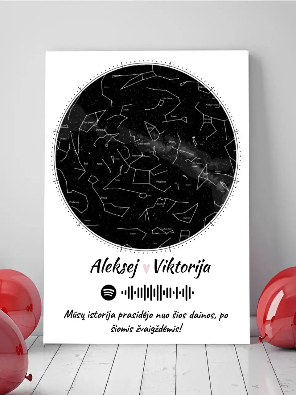 Personalizuotas žvaigždžių žemėlapis su spotify kodu ir tekstu ant drobės Drobe - dovanokis.lt