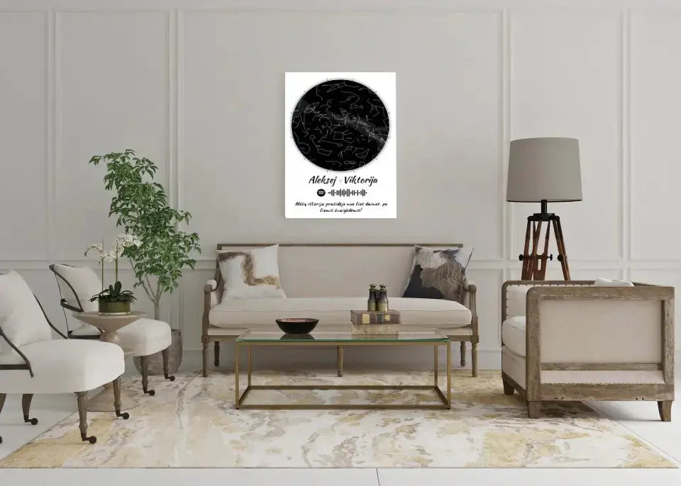 Personalizuotas žvaigždžių žemėlapis su spotify kodu ir tekstu ant drobės Drobe - dovanokis.lt