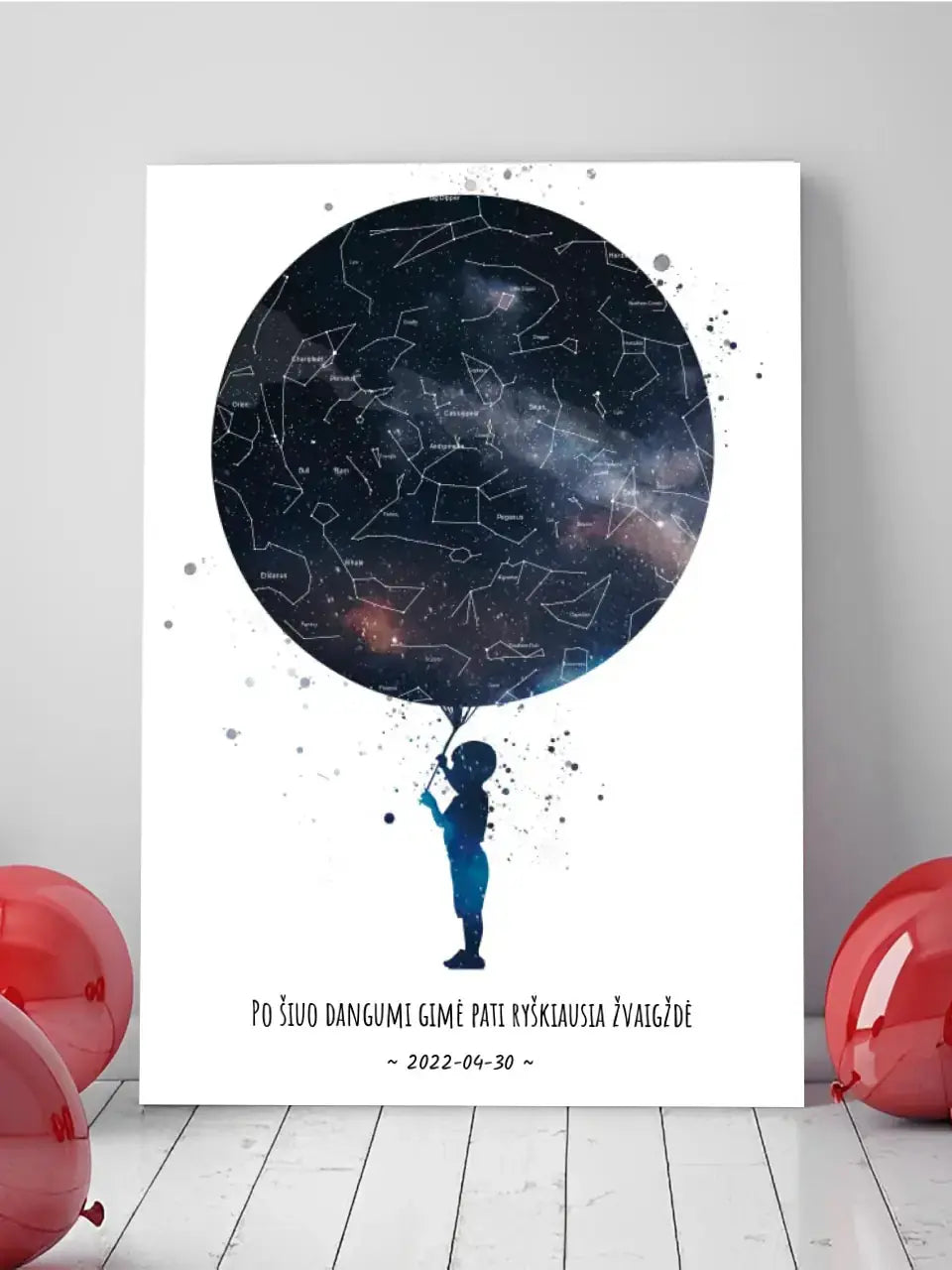 Personalizuotas vaikiškas žvaigždžių žemėlapis berniukui ant drobės Drobe - dovanokis.lt