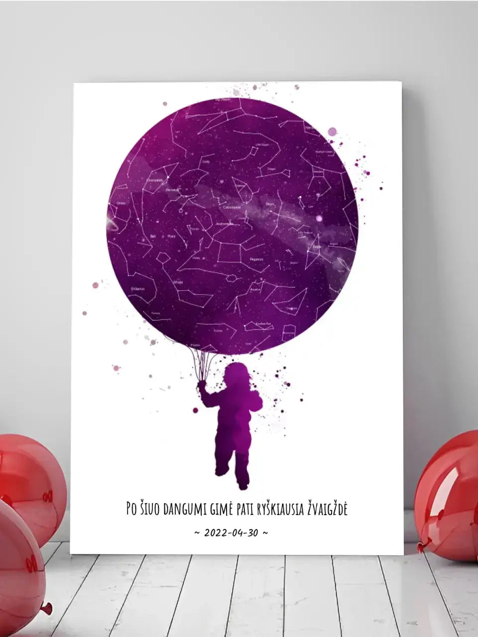 Personalizuotas vaikiškas žvaigždžių žemėlapis ant drobės Drobe - dovanokis.lt