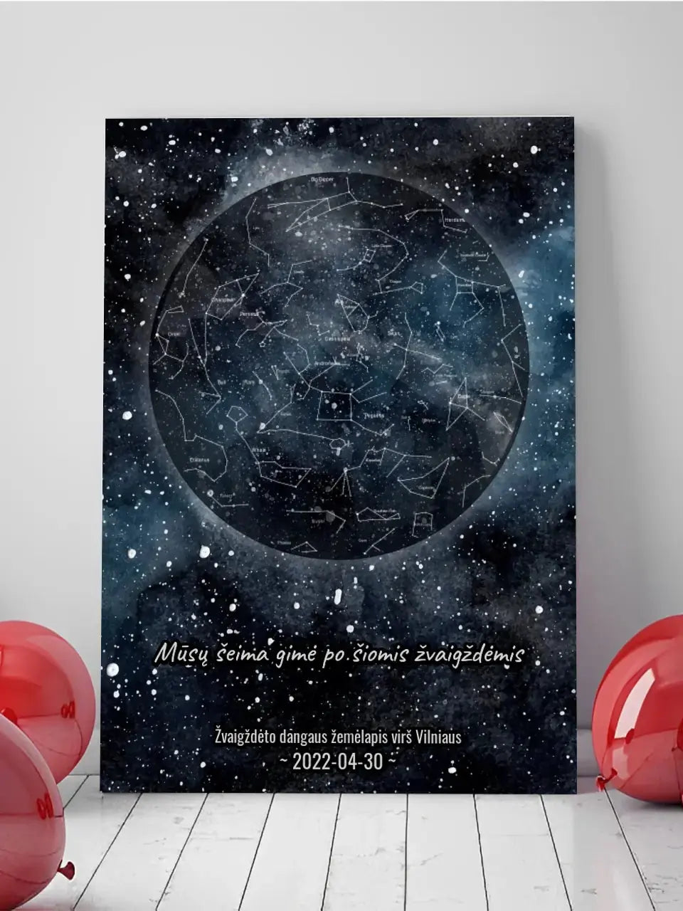 Personalizuotas žvaigždžių žemėlapisant drobės su fonu Drobe - dovanokis.lt