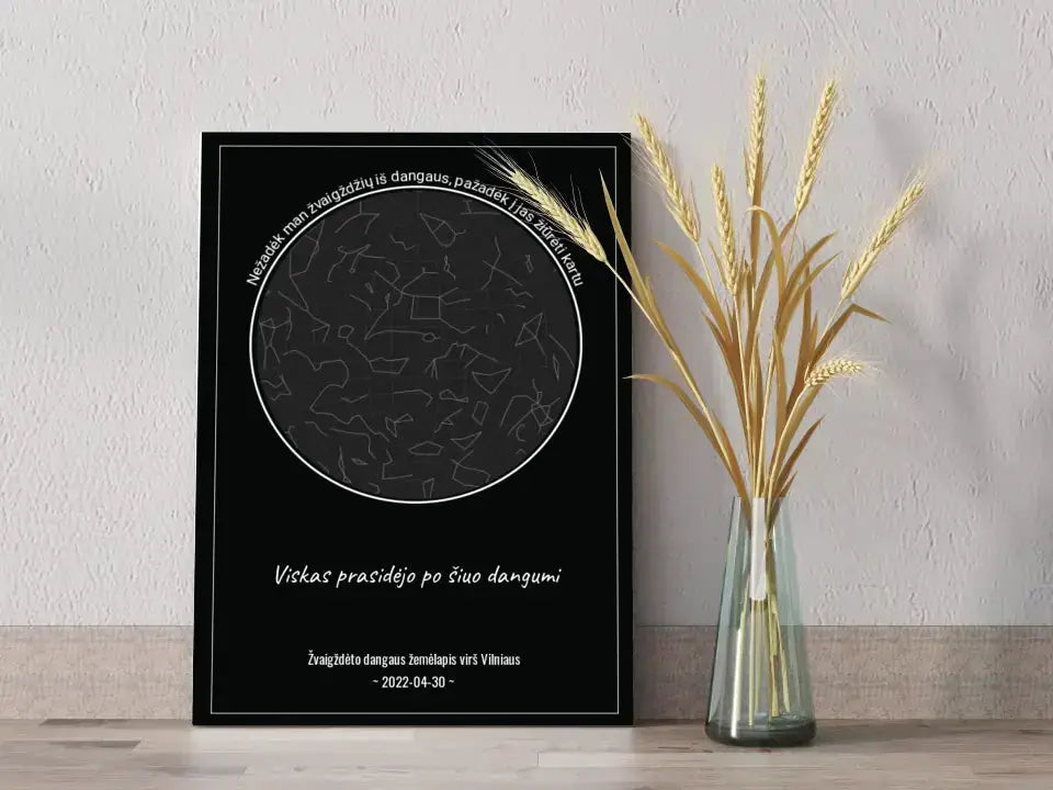 Personalizuotas žvaigždžių žemėlapis ant drobės, Nežadėk man žvaigždžių iš dangaus, pažadėk į jas žiūrėti kartu Drobe - dovanokis.lt