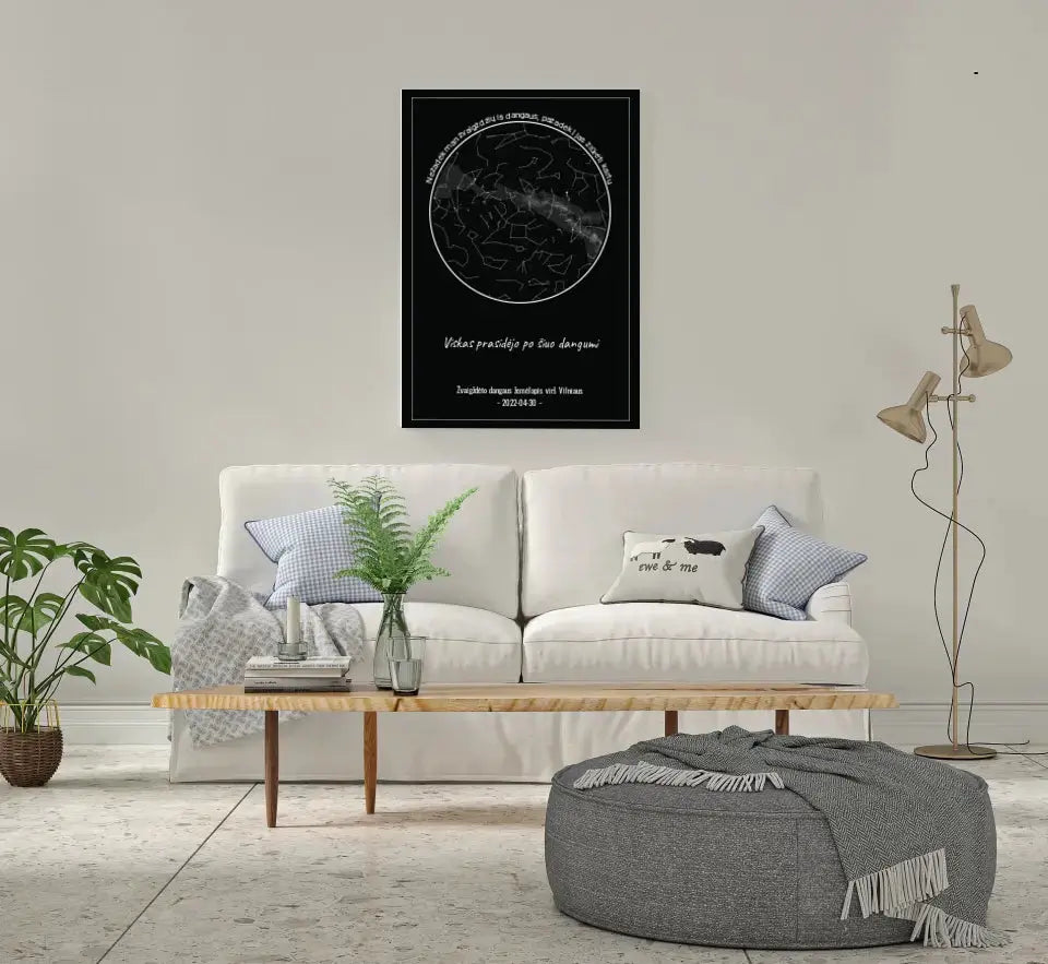 Personalizuotas žvaigždžių žemėlapis ant drobės, Nežadėk man žvaigždžių iš dangaus, pažadėk į jas žiūrėti kartu Drobe - dovanokis.lt