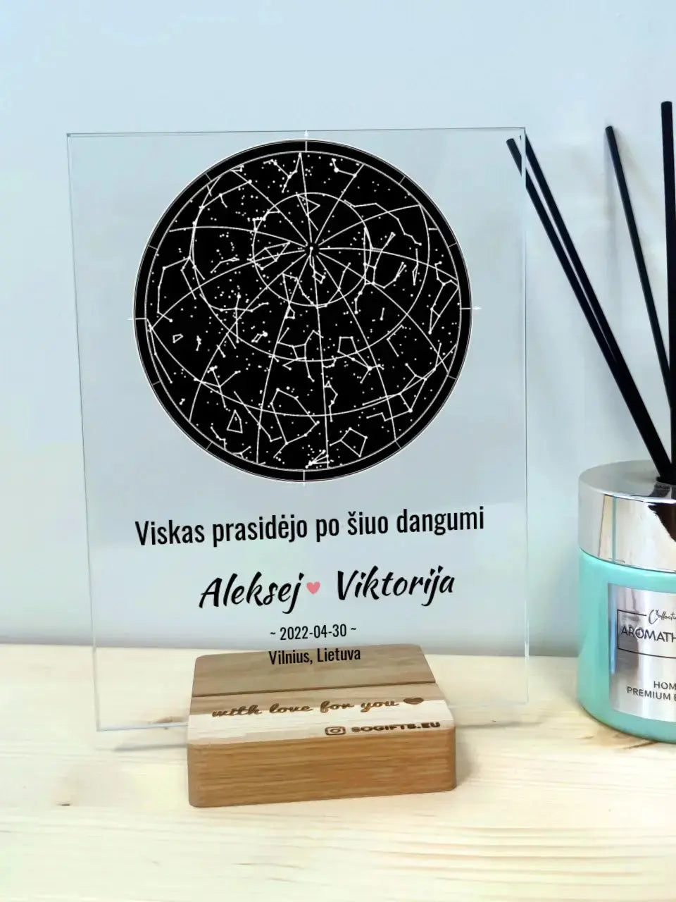 Personalizuotas žvaigždžių žemėlapio stiklinis posteris TeeInBlue