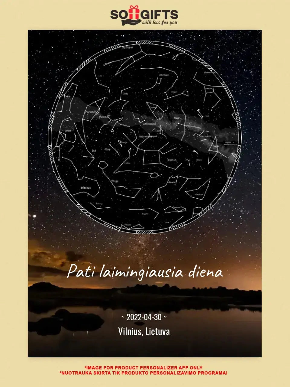Personalizuotas žvaigždžių žemėlapis, plakatas su rėmeliu Poster - dovanokis.lt