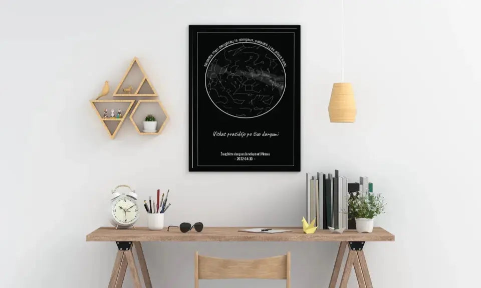 Personalizuotas žvaigždžių žemėlapis, plakatas su rėmeliu, Nežadėk man žvaigždžių iš dangaus, pažadėk į jas žiūrėti kartu Poster - dovanokis.lt