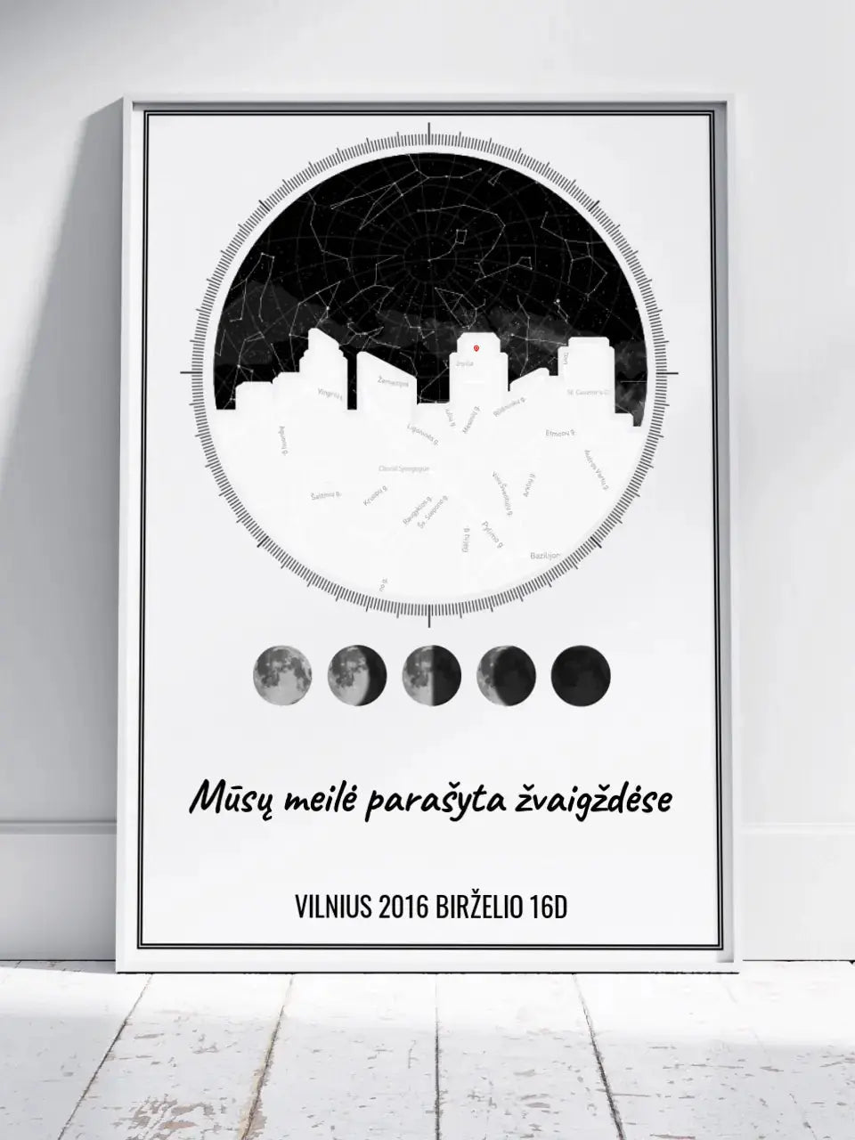 Personalizuotas žvaigždžių žemėlapio plakatas su jūsų vieta ir žemėlapiu Poster - dovanokis.lt