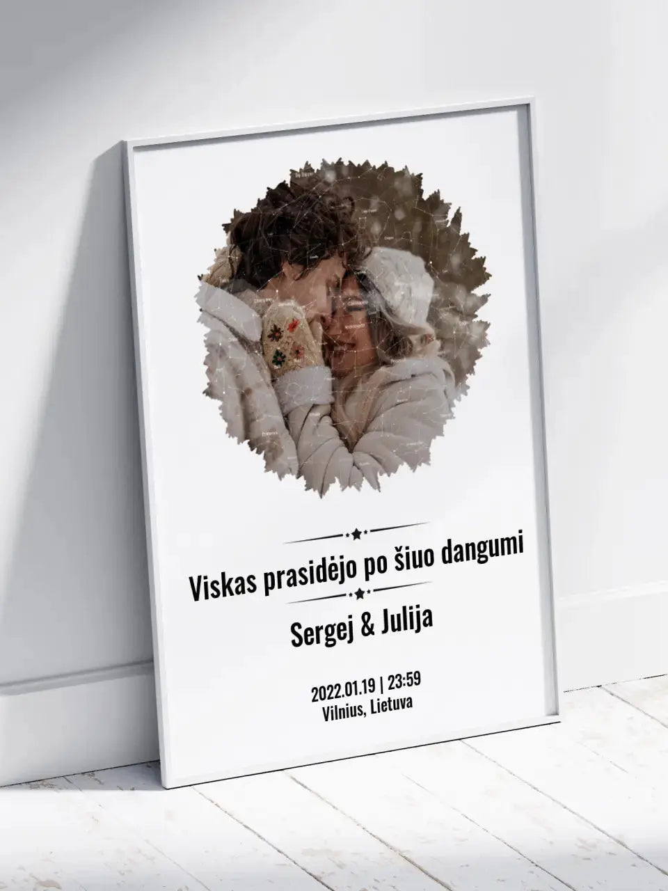 Personalizuotas žvaigždžių žemėlapis, plakatas su rėmeliu, su forma pasirinkimu ir jūsų nuotrauka Poster - dovanokis.lt