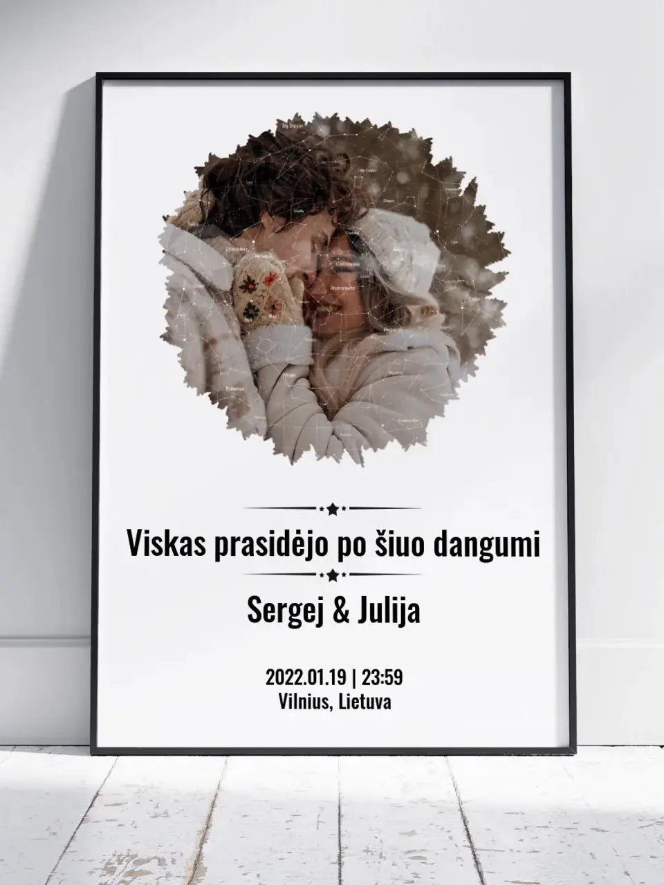 Personalizuotas žvaigždžių žemėlapis, plakatas su rėmeliu, su forma pasirinkimu ir jūsų nuotrauka Poster - dovanokis.lt