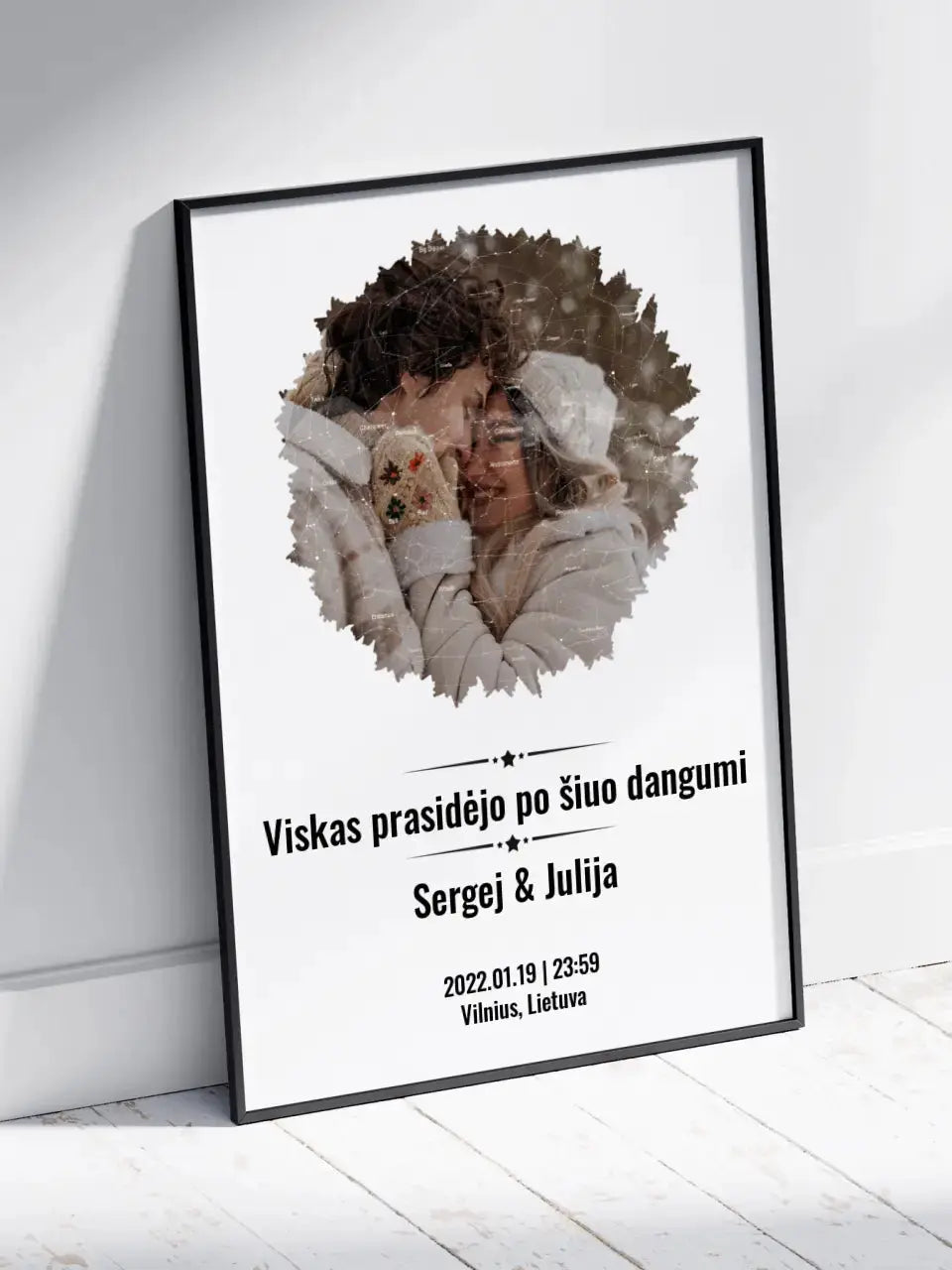 Personalizuotas žvaigždžių žemėlapis, plakatas su rėmeliu, su forma pasirinkimu ir jūsų nuotrauka Poster - dovanokis.lt