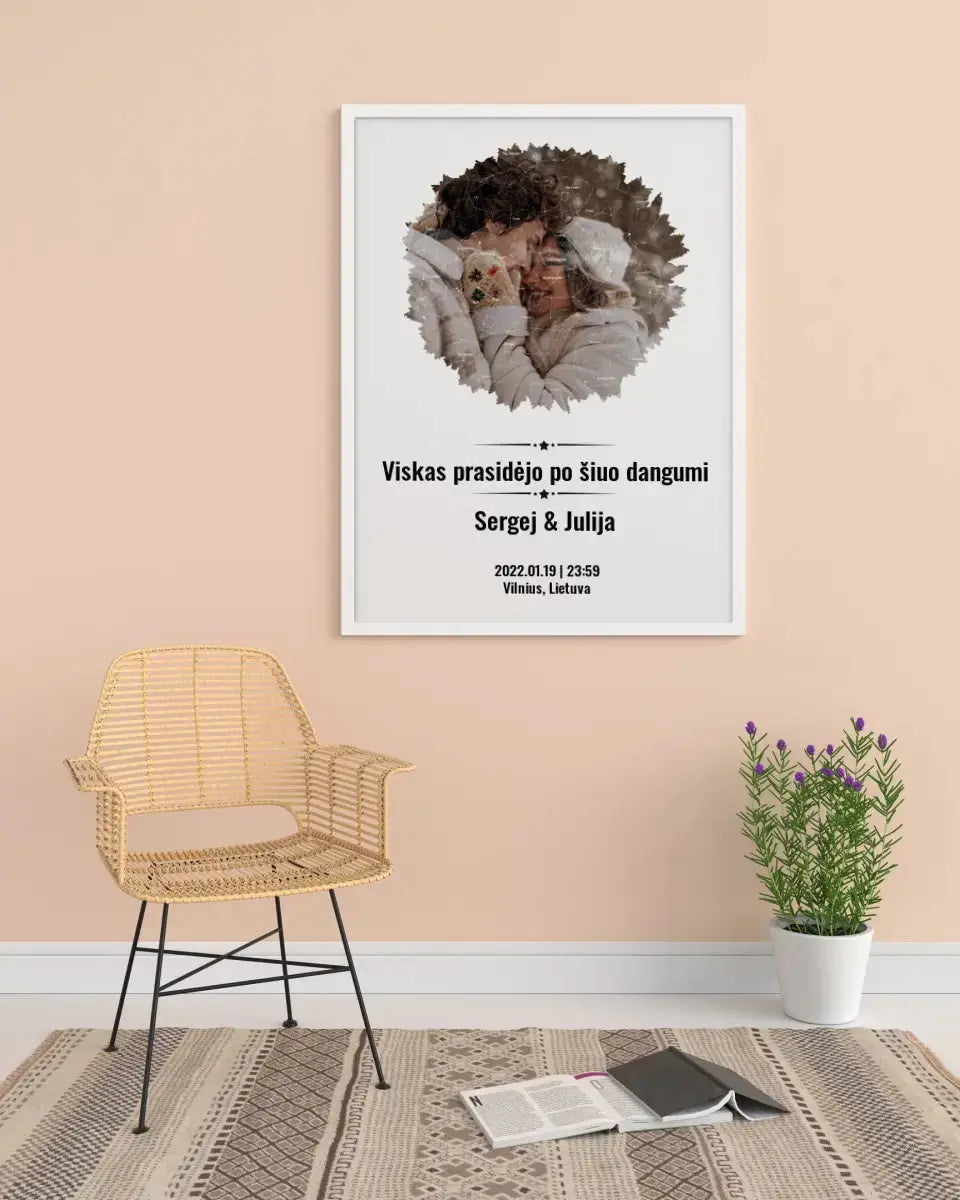 Personalizuotas žvaigždžių žemėlapis, plakatas su rėmeliu, su forma pasirinkimu ir jūsų nuotrauka Poster - dovanokis.lt