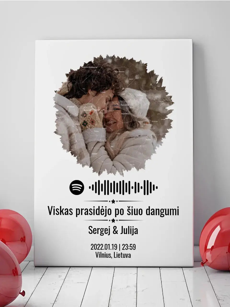 Personalizuotas žvaigždžių žemėlapis su skirtingomis formomis ir jūsų nuotrauka bei „Spotify“ kodu Customizer - dovanokis.lt